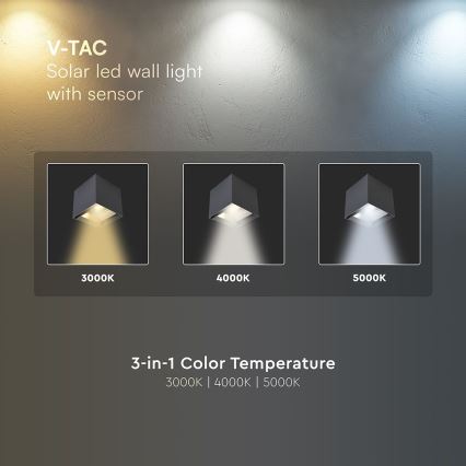 LED saules sienas gaismeklis ar sensoru 9W/5V 3000/4000/5000K IP65 2600 mAh antracīts