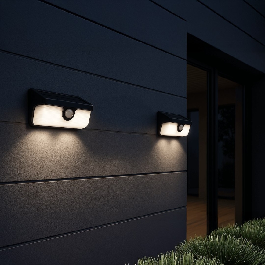 LED saules sienas gaismeklis ar sensoru LINK LED/5W/3,7V 2000 mAh IP65 melns