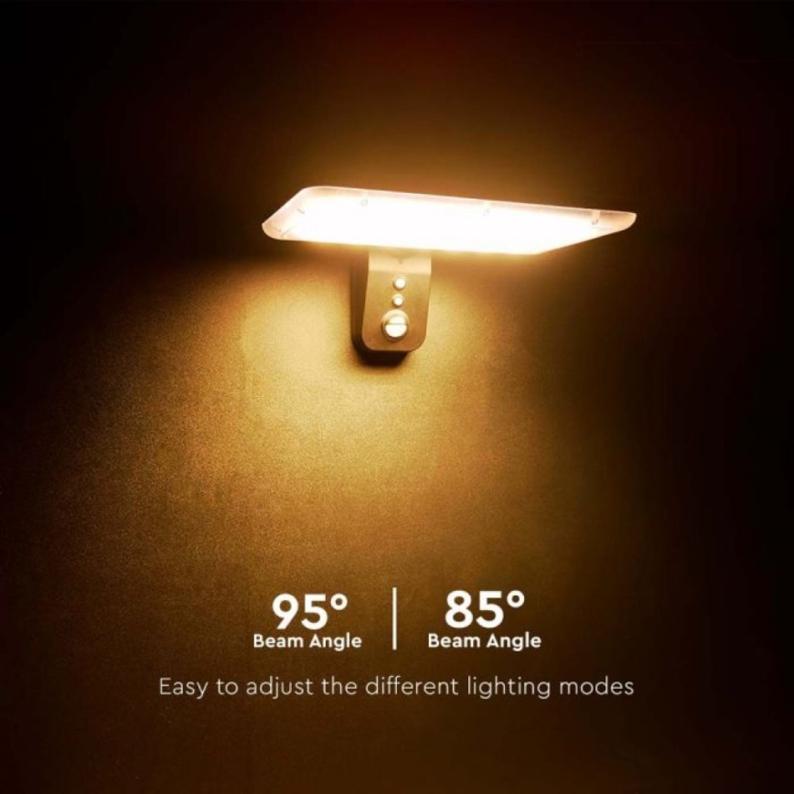 LED saules sienas lampa ar sensoru LED/15W/3,2V 4000K/6000K IP65 6000 mAh melna