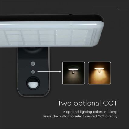 LED saules sienas lampa ar sensoru LED/15W/3,2V 4000K/6000K IP65 6000 mAh melna