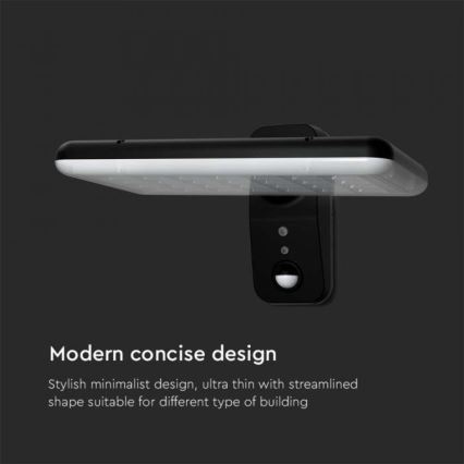 LED saules sienas lampa ar sensoru LED/15W/3,2V 4000K/6000K IP65 6000 mAh melna