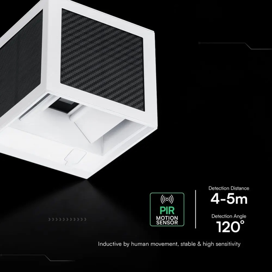 LED saules sienas gaismeklis ar sensoru LED/9W/3,7V 3000/4000/6000K IP65 2600 mAh balts