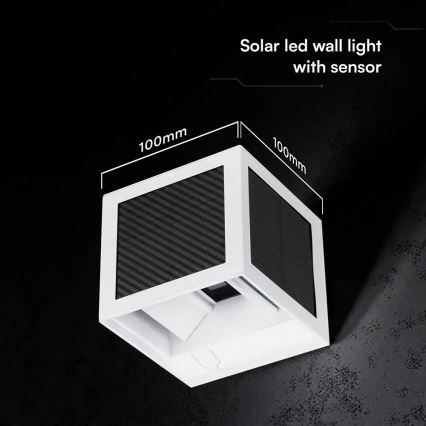 LED saules sienas gaismeklis ar sensoru LED/9W/3,7V 3000/4000/6000K IP65 2600 mAh balts