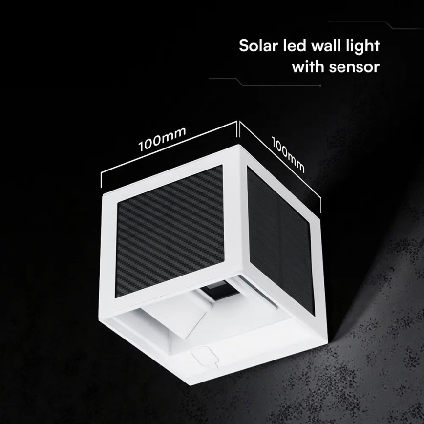 LED saules sienas gaismeklis ar sensoru LED/9W/3,7V 3000/4000/6000K IP65 2600 mAh balts