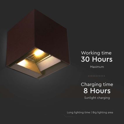 LED Saules sienas lampa ar sensoru LED/9W/3,7V 3000/4000/5000K 2600 mAh IP65 brūna