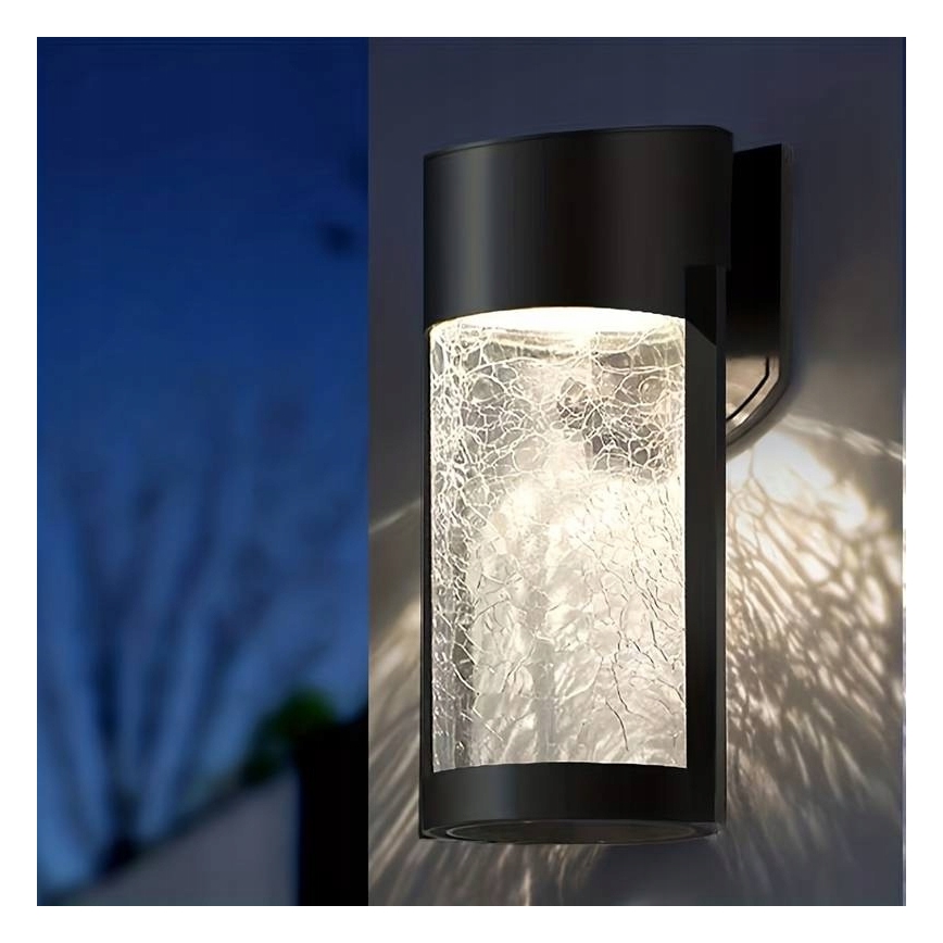 LED saules sienas lampa LED/3,7V 300 mAh IP44 melna