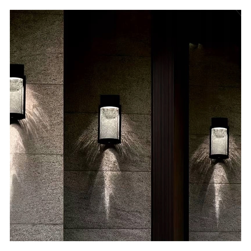 LED saules sienas lampa LED/3,7V 300 mAh IP44 melna