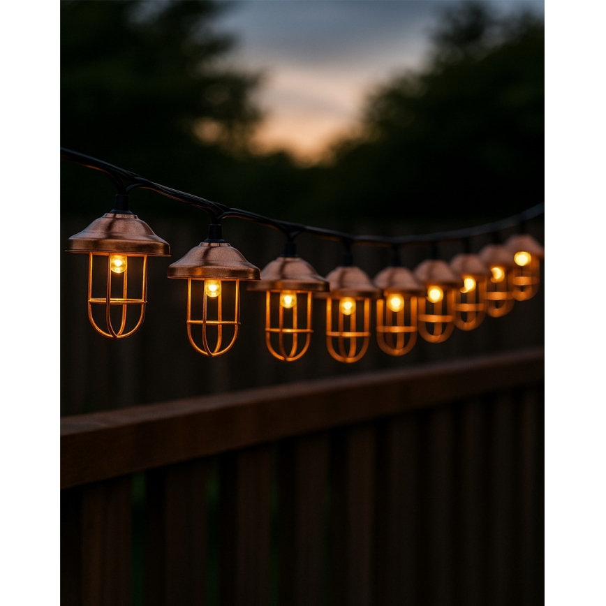 LED saules virtene 10xLED/1,2V 300 mAh 3,8 m IP44 miedzaina