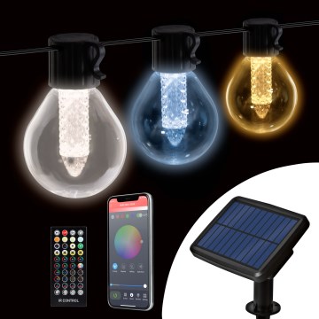 LED saules virtene ar regulējamu spilgtumu 15xLED/1,5W/3,7/5V 2700-10000K 2200 mAh 9 m IP65 melna + tālvadība