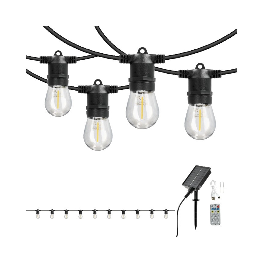 Dimmējama LED saules dekoratīvā virtene STARLIGHT NEO 10xE27/3,7V 2700K IP54 1200 mAh 11,5m + tālvadība