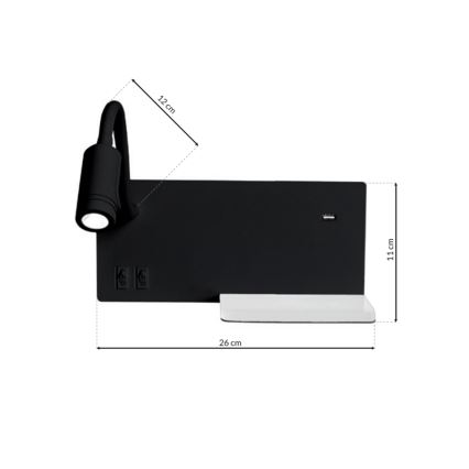 LED Sienas gaismeklis SHELF 1xLED/4W+1xLED/5W+1xLED/2W/230V melns