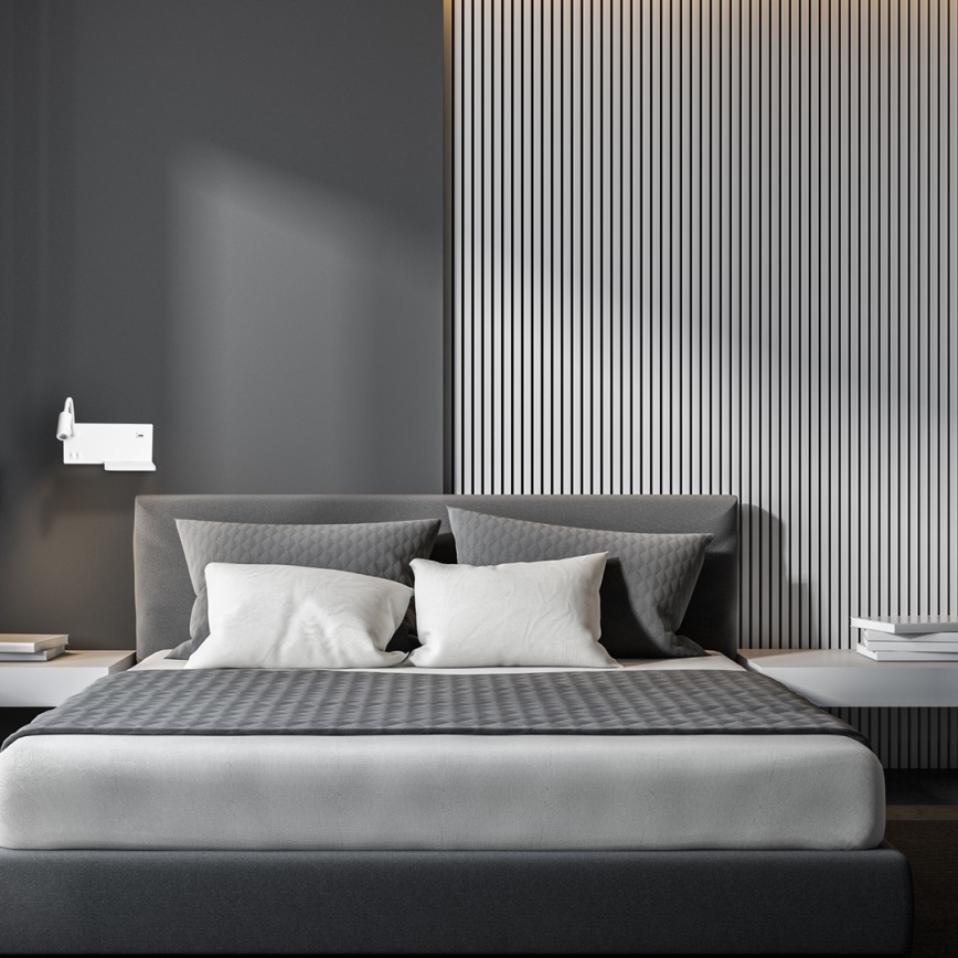 LED sienas gaismeklis SHELF, balts, LED/4W+LED/5W+LED/2W/230V + USB ports