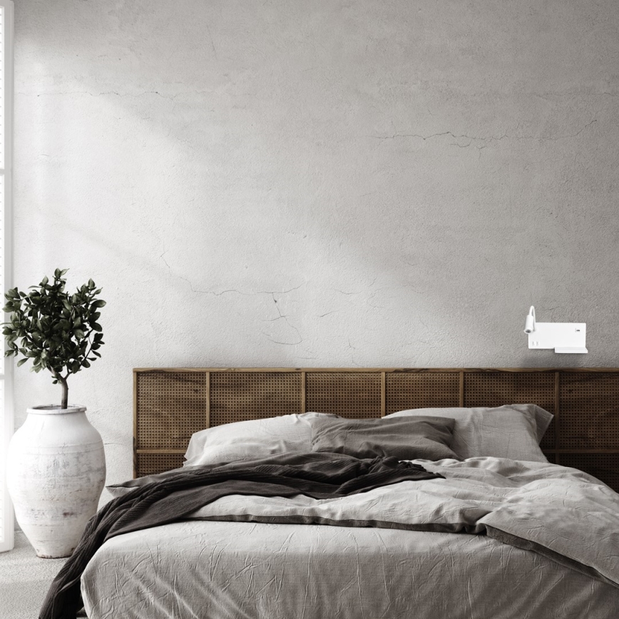 LED sienas gaismeklis SHELF, balts, LED/4W+LED/5W+LED/2W/230V + USB ports