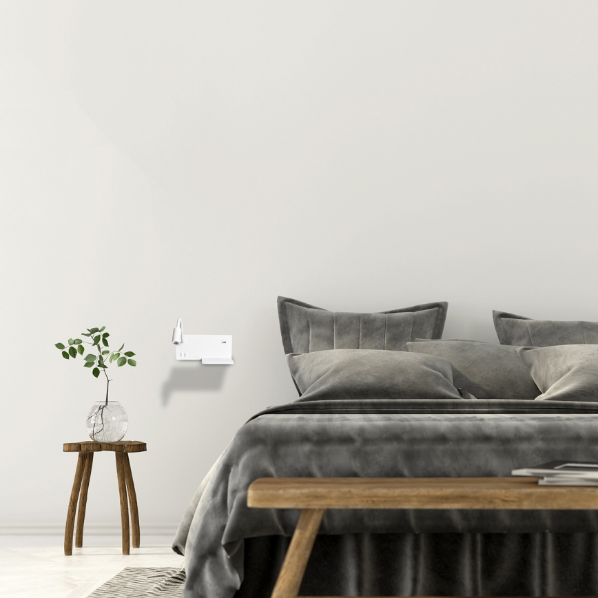 LED sienas gaismeklis SHELF, balts, LED/4W+LED/5W+LED/2W/230V + USB ports