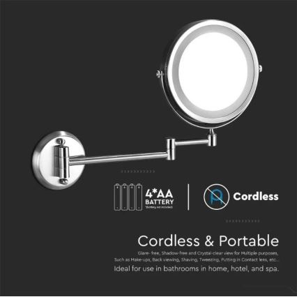 LED Sienas kosmētikais spogulis LED/3W/6V 4xAA IP44