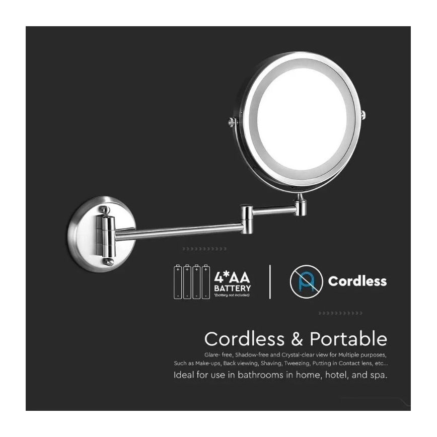 LED Sienas kosmētikais spogulis LED/3W/6V 4xAA IP44