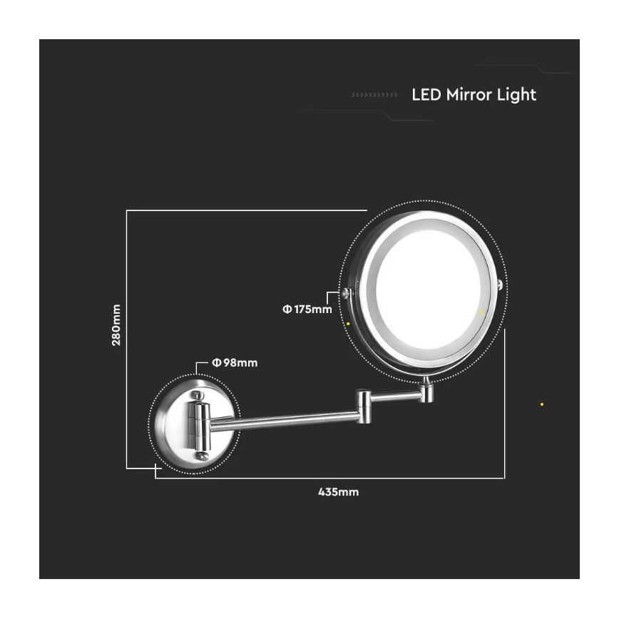 LED Sienas kosmētikais spogulis LED/3W/6V 4xAA IP44