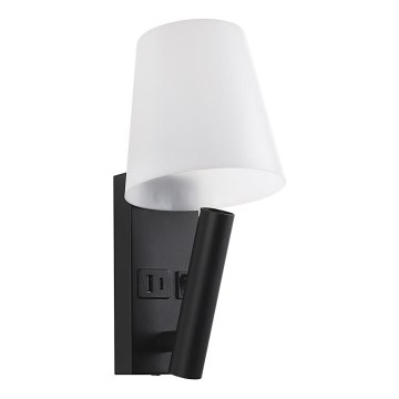 LED sienas lampa ar USB portu LED/2W/230V 3000K melna/balta