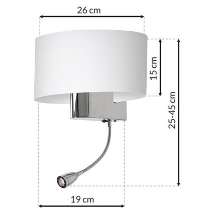 LED Sienas lampa CASINO 1xE27/60W/230V + LED/1W/230V balta