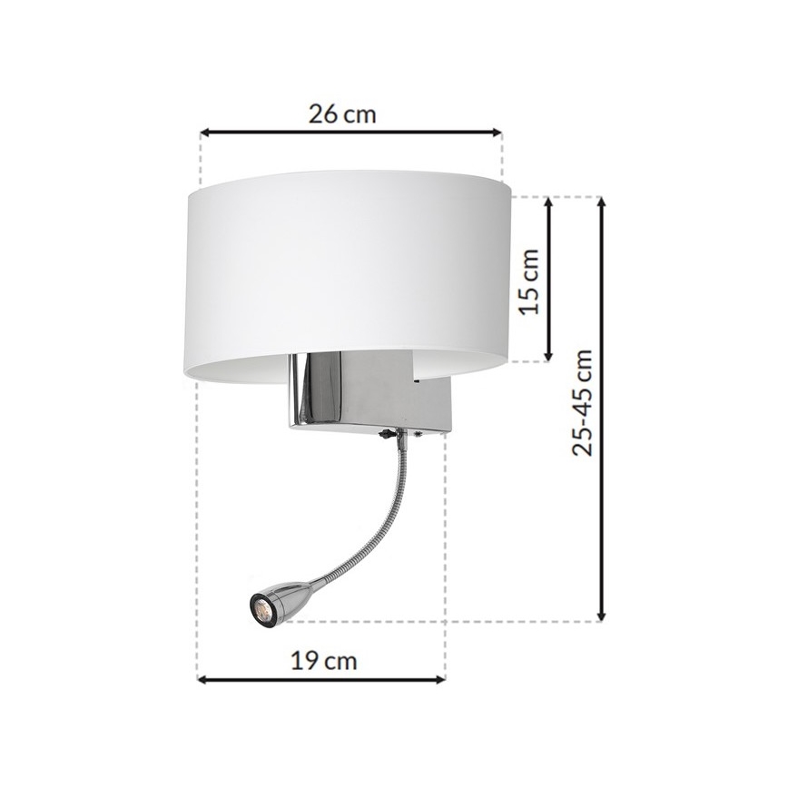 LED Sienas lampa CASINO 1xE27/60W/230V + LED/1W/230V balta