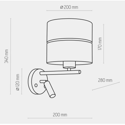 LED Sienas lampa HILTON 1xE27/15W/230V + LED/3W/230V misiņa/melna