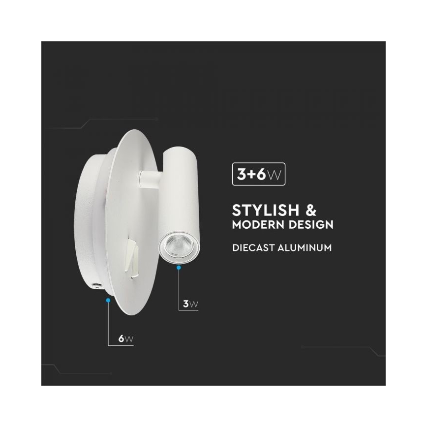 LED Sienas lampa LED/3W/230V + LED/6W/230V 3000K balta