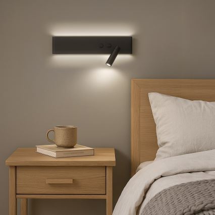 LED sienas lampa RESORT LED/10W/230V + LED/3W, melna, labā