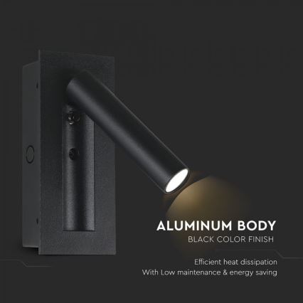 LED sienas prožektors LED/2W/230V 3000K melns