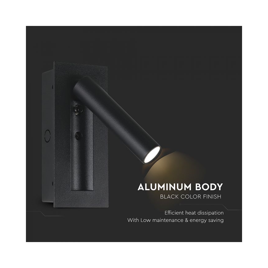 LED sienas prožektors LED/2W/230V 3000K melns