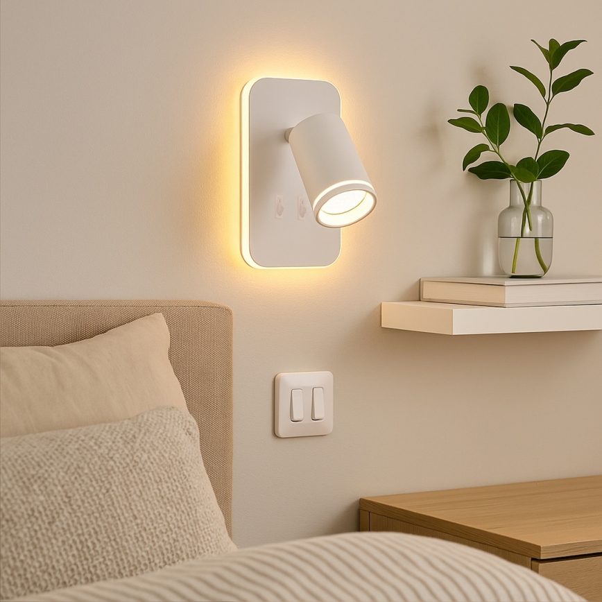 LED sienas punktveida gaismeklis PIPE 1xGU10/10W/230V + LED/6W, balts
