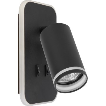 LED sienas punktveida gaismeklis PIPE 1xGU10/10W/230V + LED/6W melns