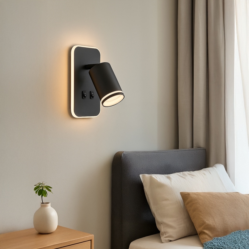 LED sienas punktveida gaismeklis PIPE 1xGU10/10W/230V + LED/6W melns