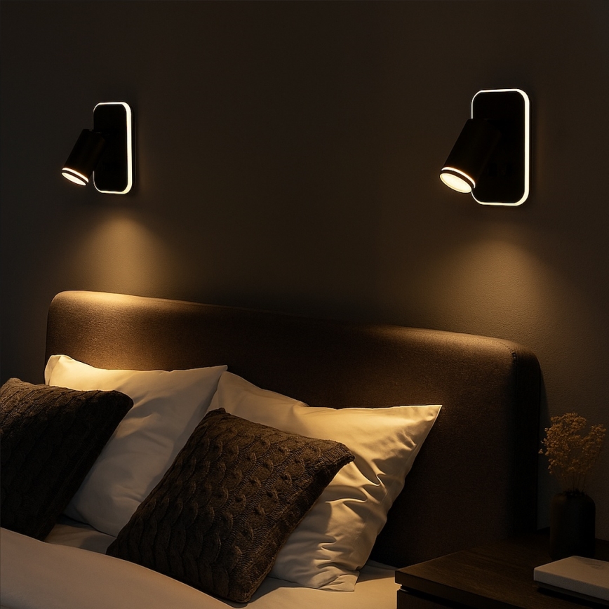 LED sienas punktveida gaismeklis PIPE 1xGU10/10W/230V + LED/6W melns