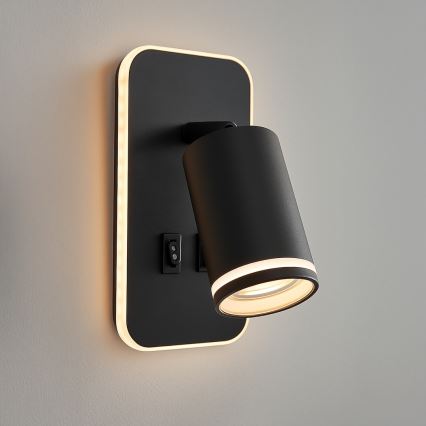 LED sienas punktveida gaismeklis PIPE 1xGU10/10W/230V + LED/6W melns