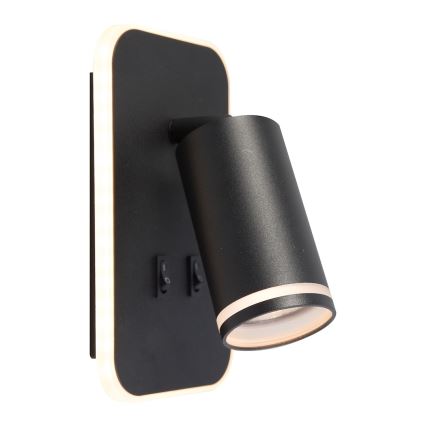 LED sienas punktveida gaismeklis PIPE 1xGU10/10W/230V + LED/6W melns