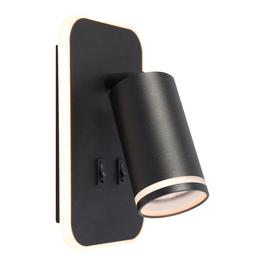 LED sienas punktveida gaismeklis PIPE 1xGU10/10W/230V + LED/6W melns