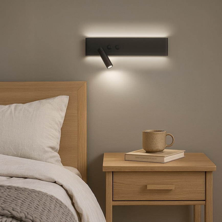 LED sienas punktveida gaismeklis RESORT LED/10W/230V + LED/3W melna kreisā