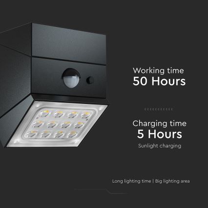 LED sienas saules gaismeklis ar sensoru LED/2,5W/3,7V 3000/4000/6000K IP65 1200 mAh melns