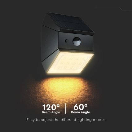 LED sienas saules gaismeklis ar sensoru LED/2,5W/3,7V 3000/4000/6000K IP65 1200 mAh melns