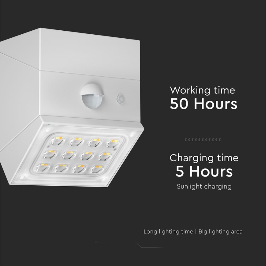 LED sienas saules gaismeklis ar sensoru LED/2,5W/3,7V 3000/4000/6000K IP65 1200 mAh balts