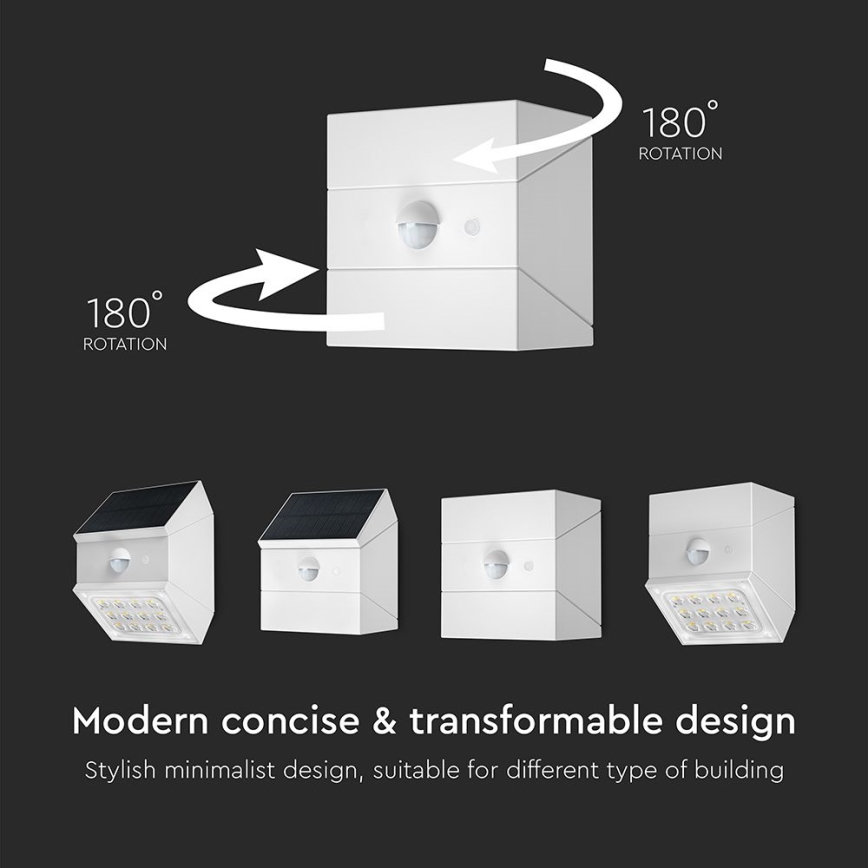 LED sienas saules gaismeklis ar sensoru LED/2,5W/3,7V 3000/4000/6000K IP65 1200 mAh balts