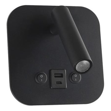 LED sienas spotgaismeklis ar USB portu LED/8W/230V 3000K melns