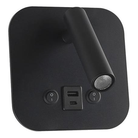 LED sienas spotgaismeklis ar USB portu LED/8W/230V 3000K melns