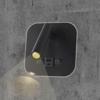LED sienas spotgaismeklis ar USB portu LED/8W/230V 3000K melns