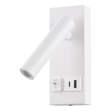 LED Sienas starmetis ar USB LED/2W/230V balta