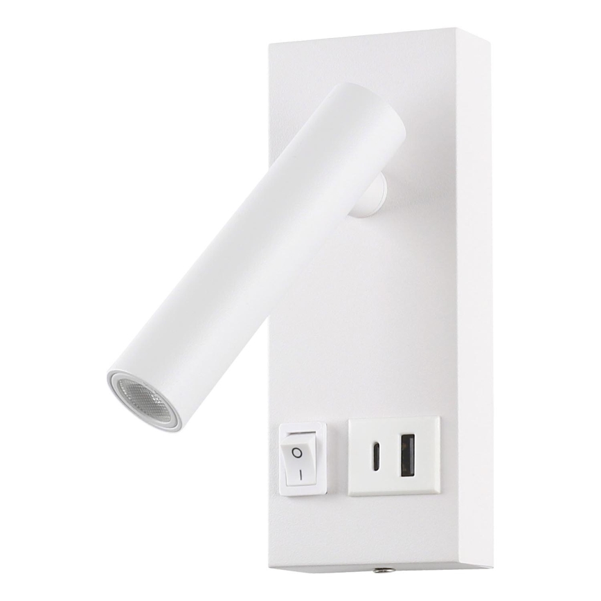 LED Sienas starmetis ar USB LED/2W/230V balta