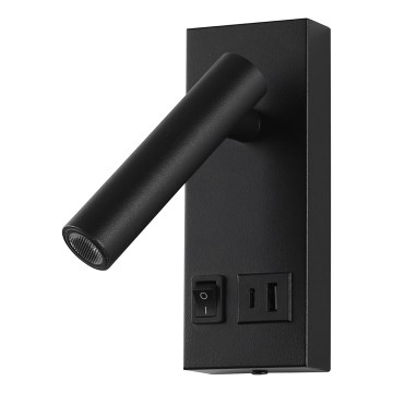 LED Sienas starmetis ar USB LED/2W/230V melna
