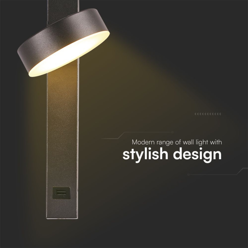 LED Sienas starmetis ar USB portu LED/8W/230V 3000K