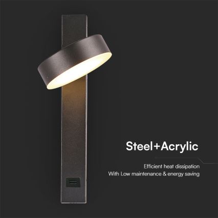 LED Sienas starmetis ar USB portu LED/8W/230V 3000K