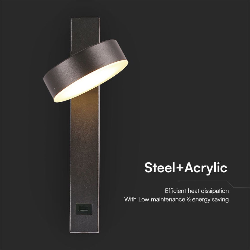 LED Sienas starmetis ar USB portu LED/8W/230V 3000K